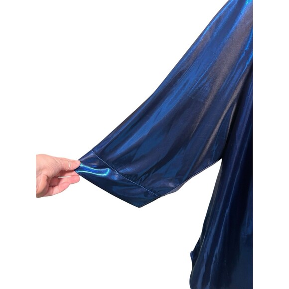 Vintage Y2K Button Shirt Plus 3X Shiny Metallic Blue Whimsigoth Witchy Fairy - Picture 3 of 9